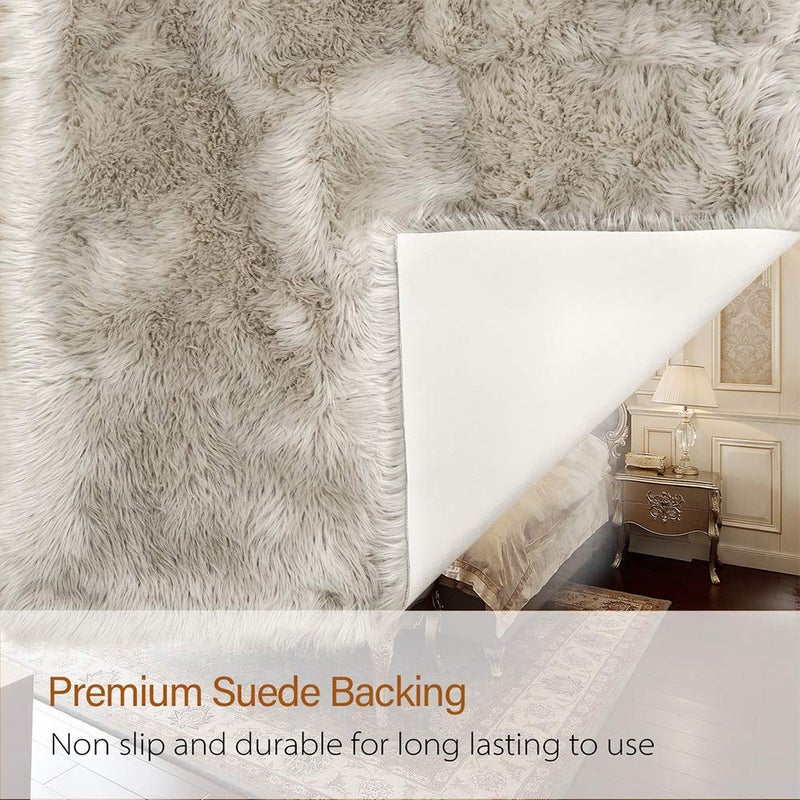 LOCHAS Soft Fluffy Faux Fur Rugs for Bedroom Bedside Rug 2x4 Feet, Washable, Furry Sheepskin Area Rug for Living Room Girls Room, Luxury Shag Carpet Home Decor, Beige - Image 3